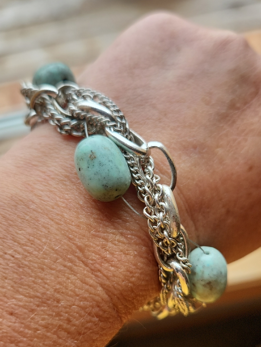 True Religion Silver Chain Bracelet with Turquoise Beads - Women Jewelry